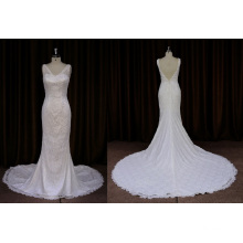 V-Neck Sleeveless V-Backless Lace Wedding Dress